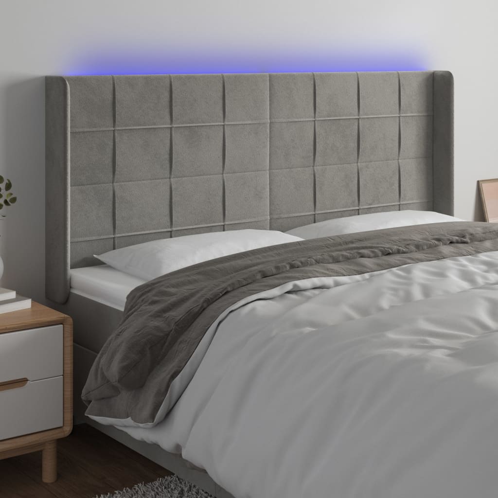 Tête de lit à LED Gris clair 163x16x118/128 cm Velours - XIOS