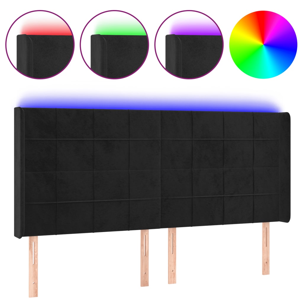 Tête de lit à LED Noir 163x16x118/128 cm Velours - XIOS