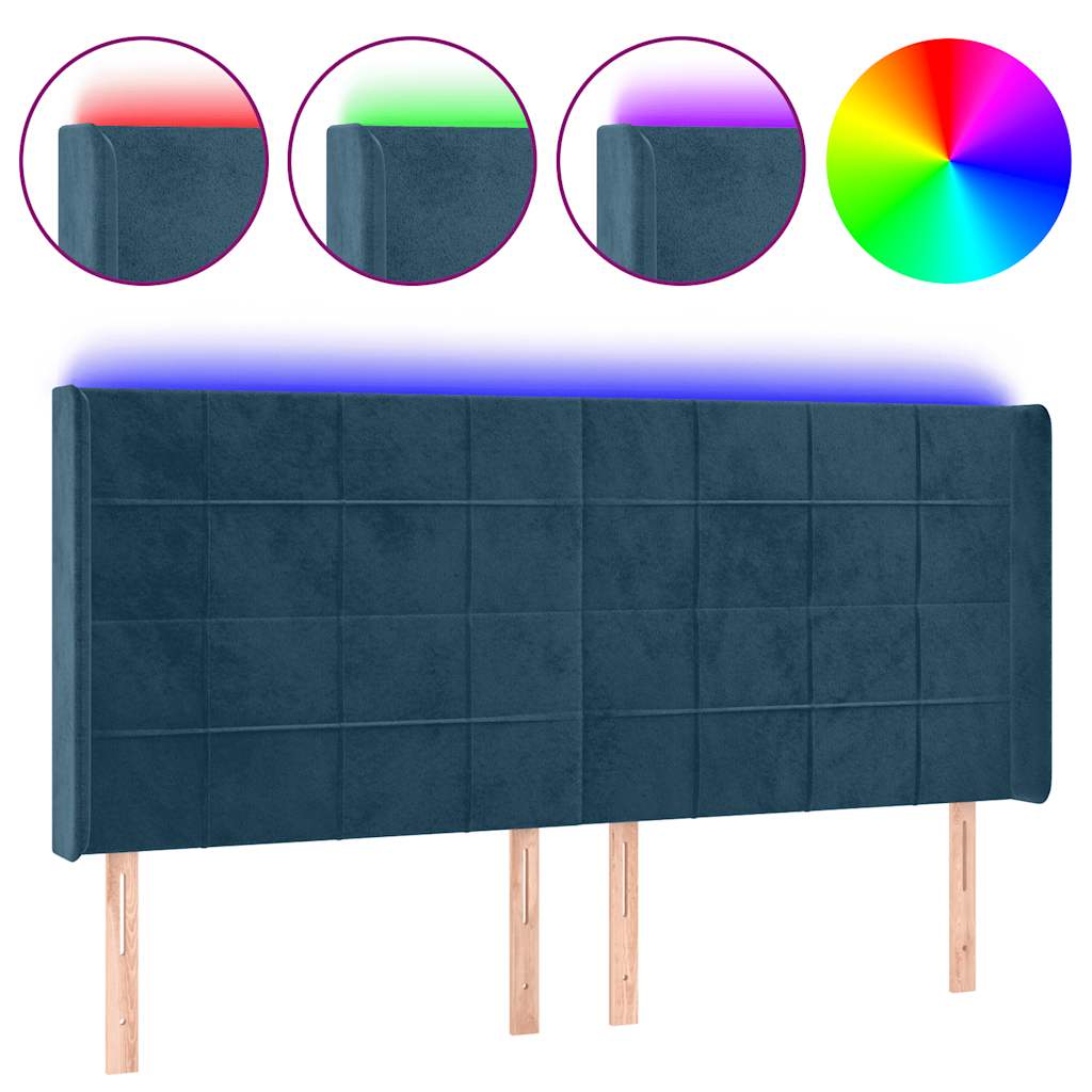 Tête de lit à LED Bleu foncé 163x16x118/128 cm Velours - XIOS