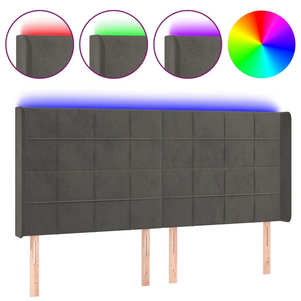 Tête de lit à LED Gris foncé 183x16x118/128 cm Velours - XIOS
