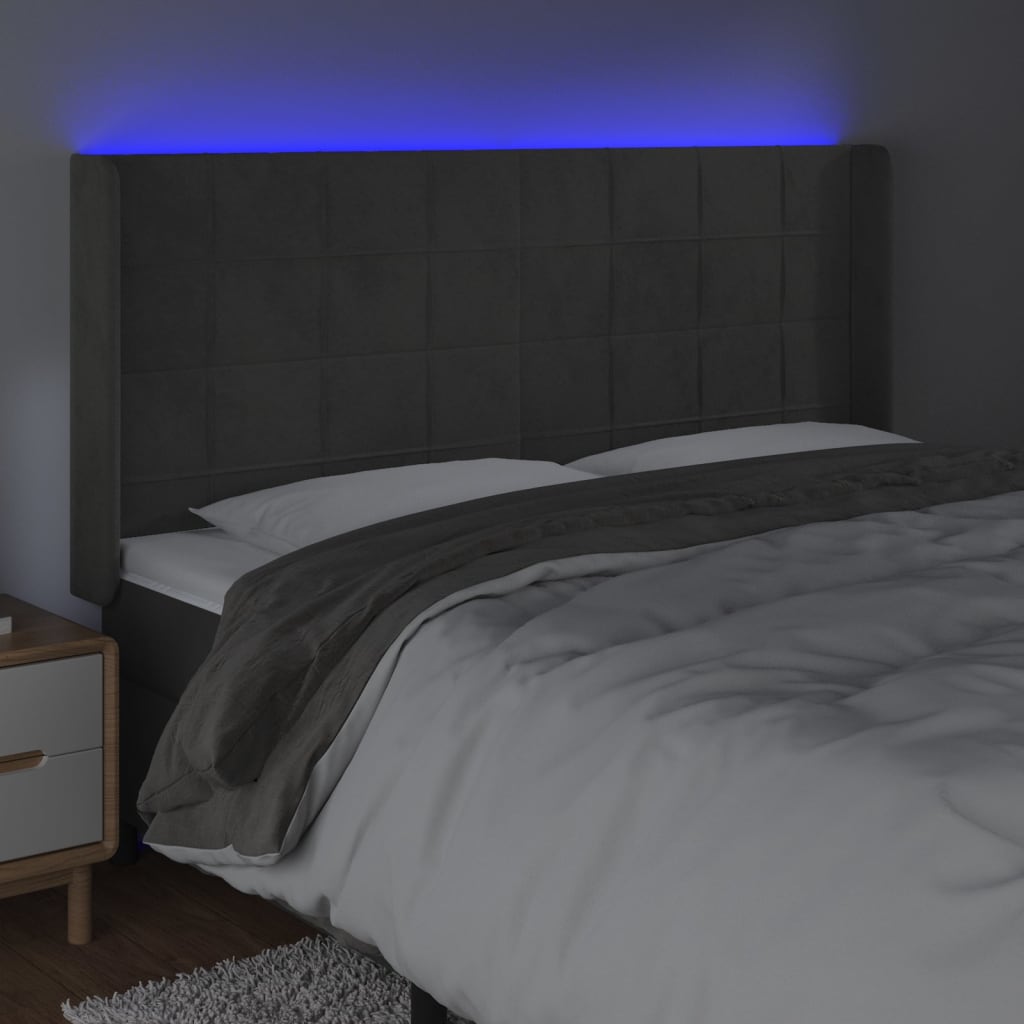 Tête de lit à LED Gris foncé 183x16x118/128 cm Velours - XIOS