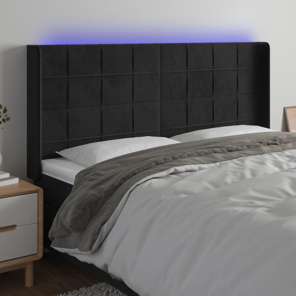 Tête de lit à LED Noir 183x16x118/128 cm Velours - XIOS
