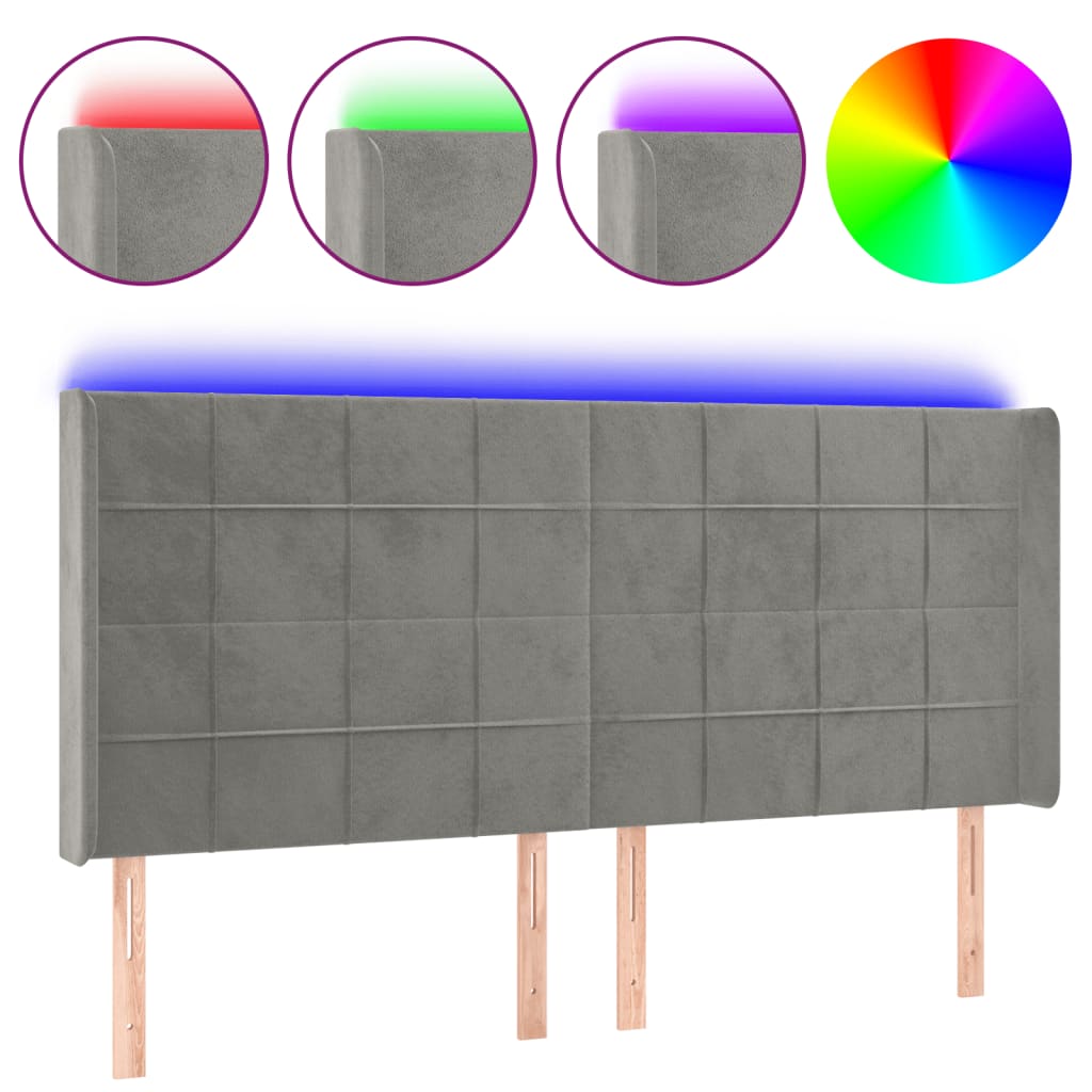 Tête de lit à LED Gris clair 203x16x118/128 cm Velours - XIOS