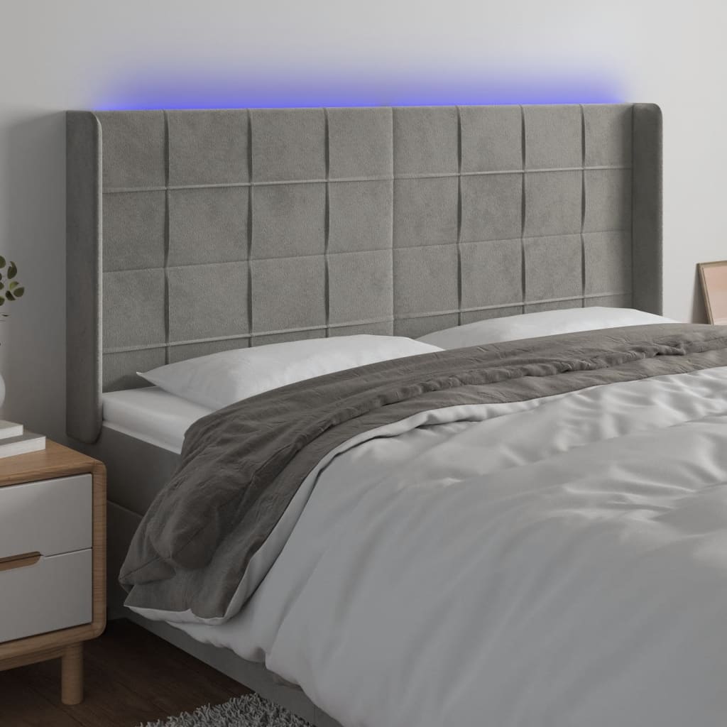 Tête de lit à LED Gris clair 203x16x118/128 cm Velours - XIOS