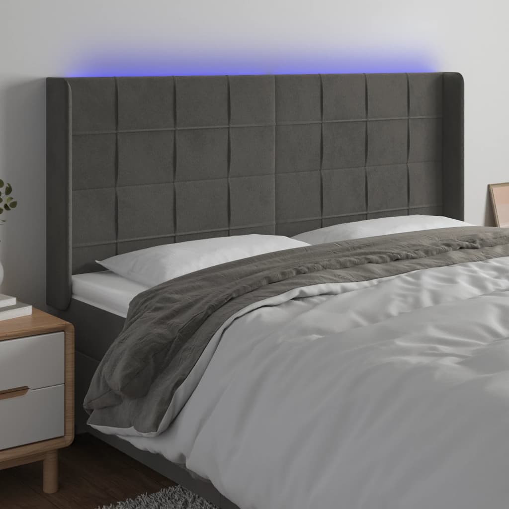 Tête de lit à LED Gris foncé 203x16x118/128 cm Velours - XIOS