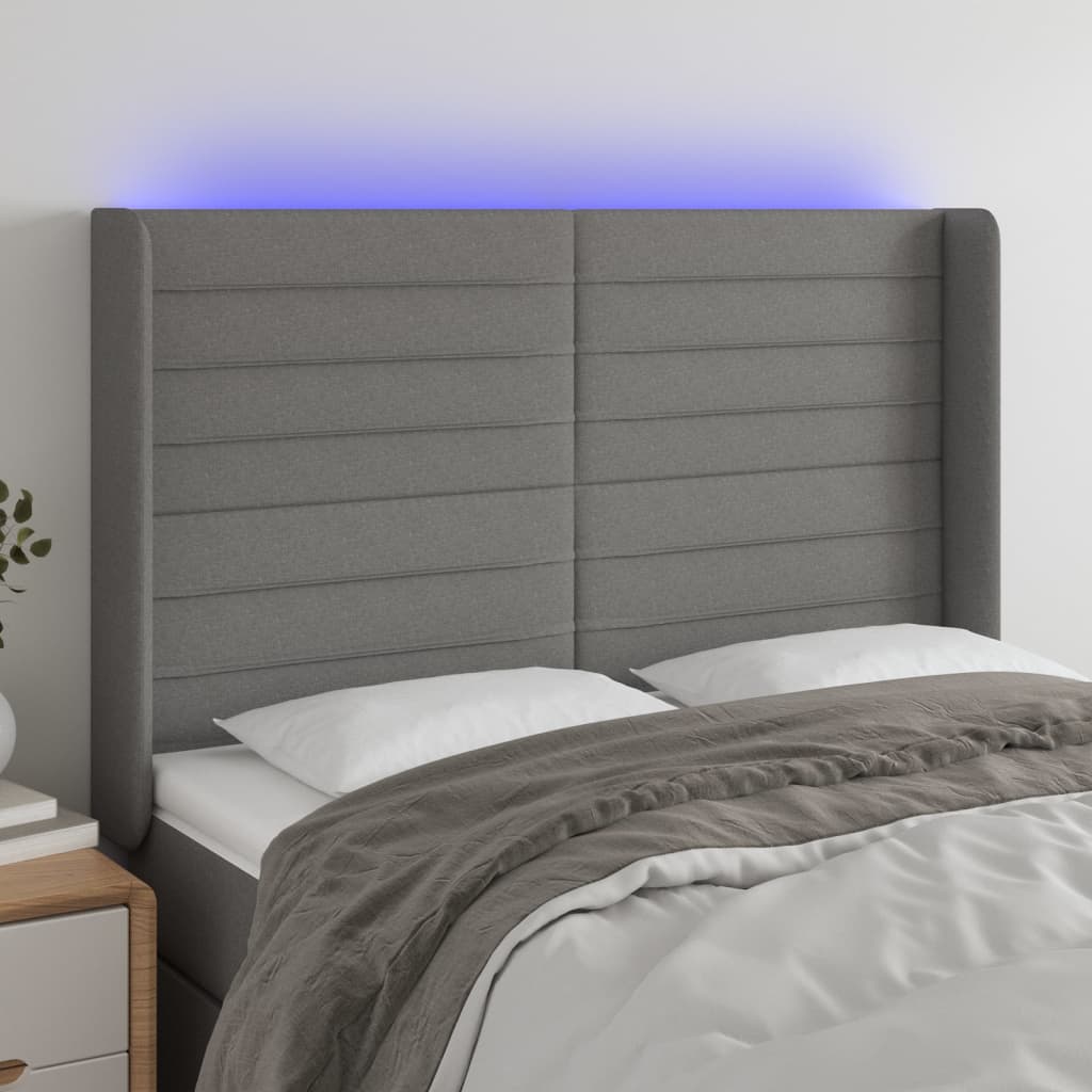 Tête de lit à LED Gris foncé 147x16x118/128 cm Tissu - XIOS
