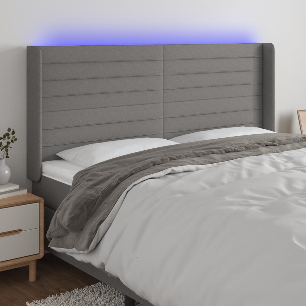 Tête de lit à LED Gris foncé 163x16x118/128 cm Tissu - XIOS