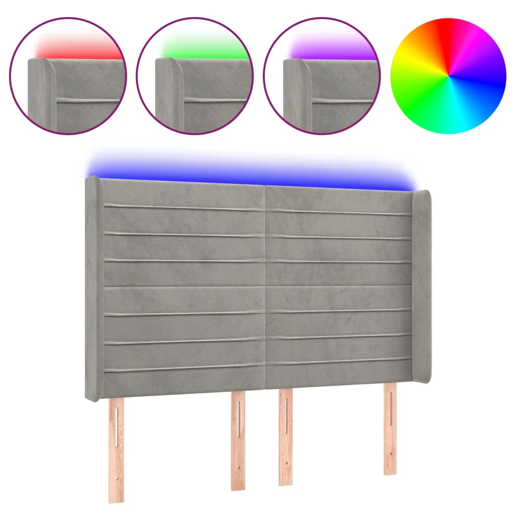 Tête de lit à LED Gris clair 147x16x118/128 cm Velours - XIOS