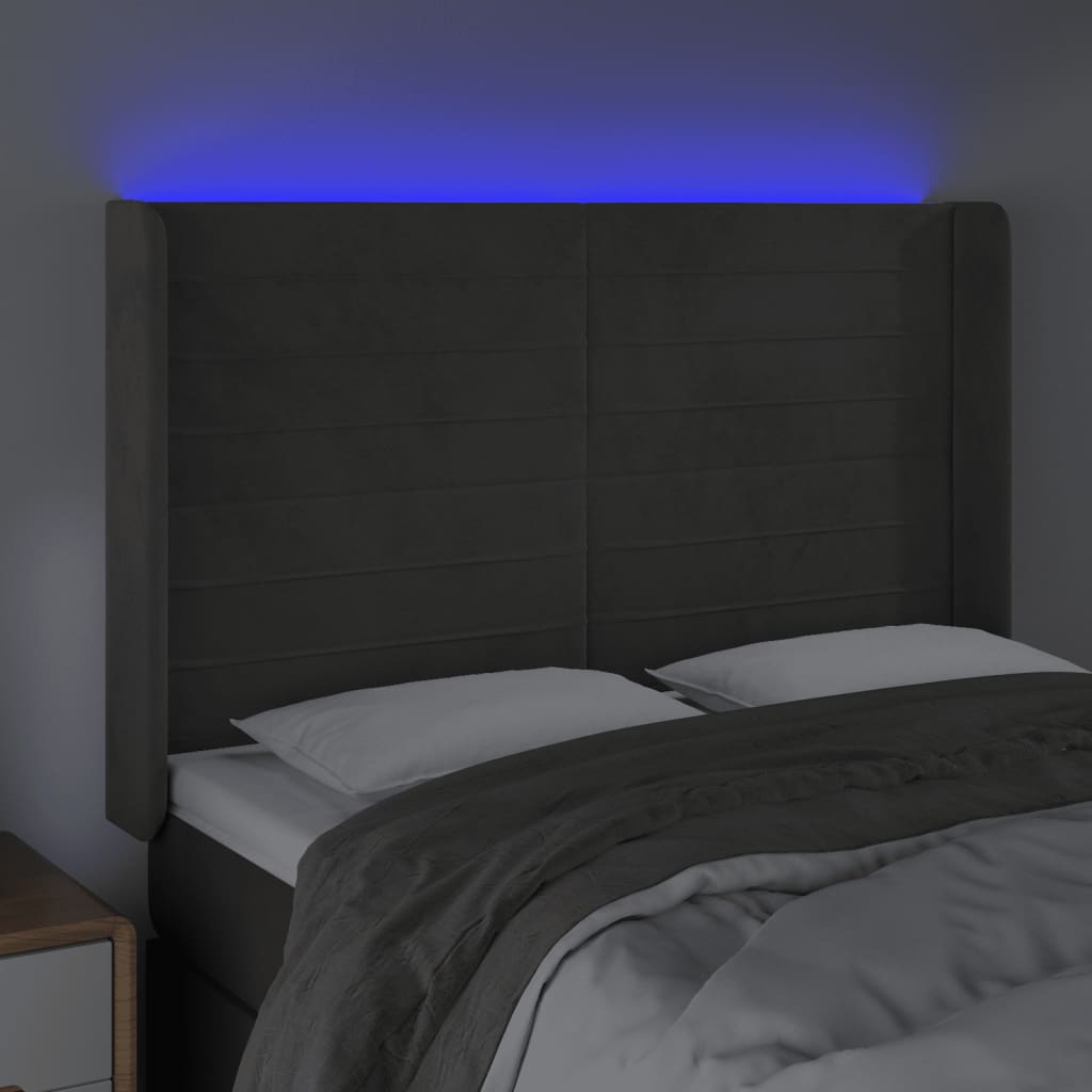 Tête de lit à LED Gris foncé 147x16x118/128 cm Velours - XIOS
