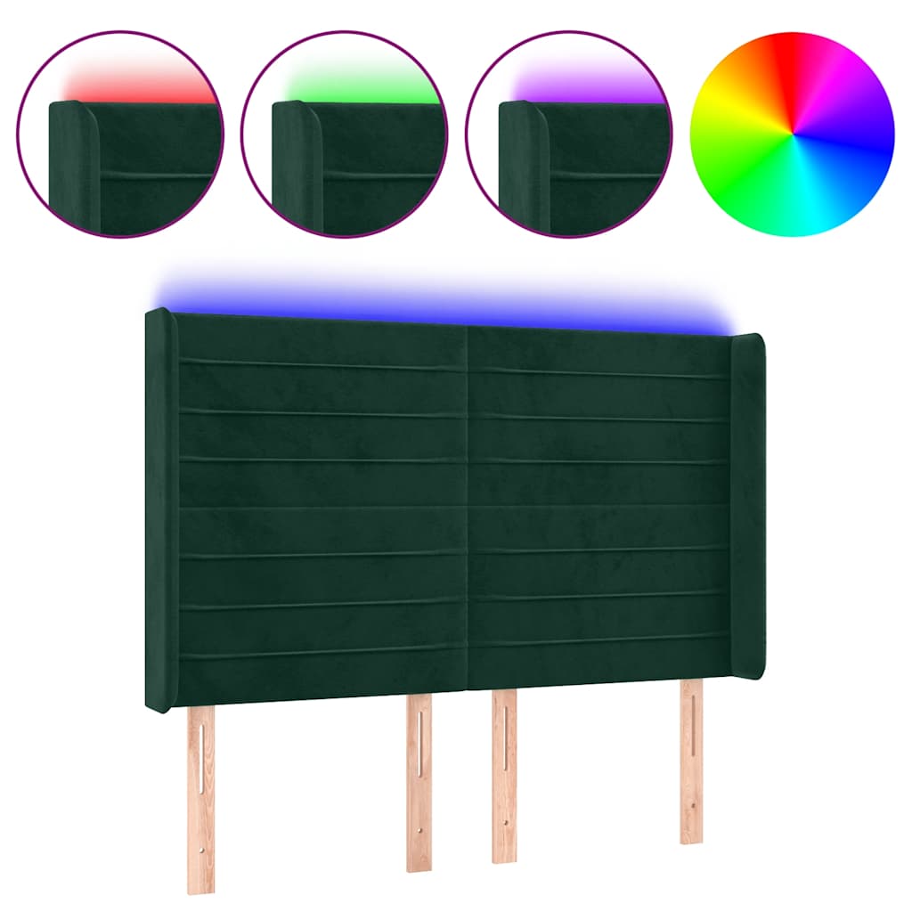 Tête de lit à LED Vert foncé 147x16x118/128 cm Velours - XIOS
