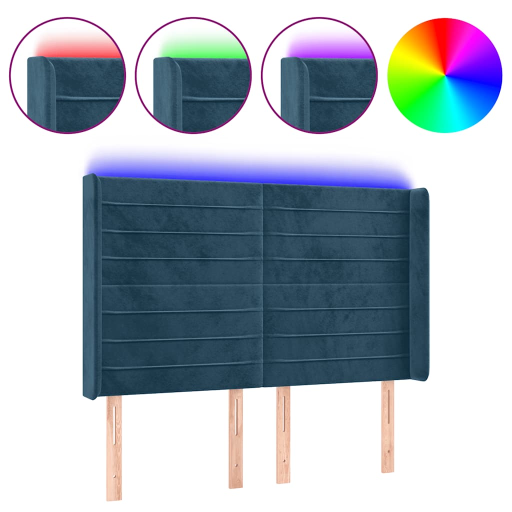 Tête de lit à LED Bleu foncé 147x16x118/128 cm Velours - XIOS
