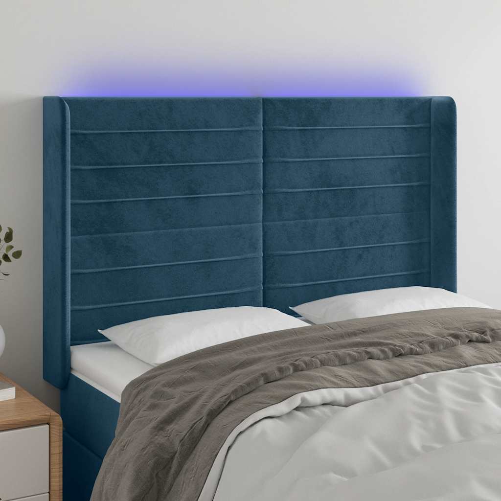 Tête de lit à LED Bleu foncé 147x16x118/128 cm Velours - XIOS