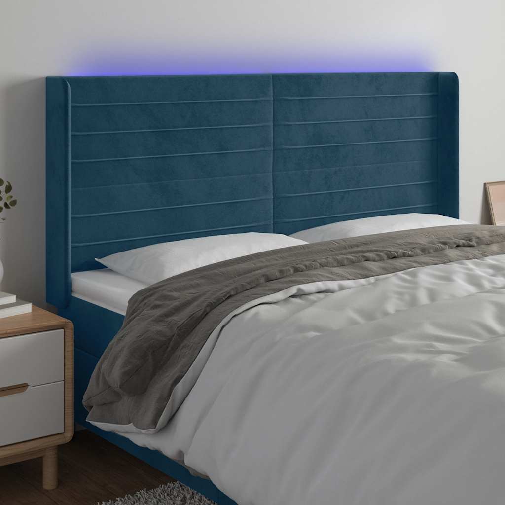 Tête de lit à LED Bleu foncé 163x16x118/128 cm Velours - XIOS
