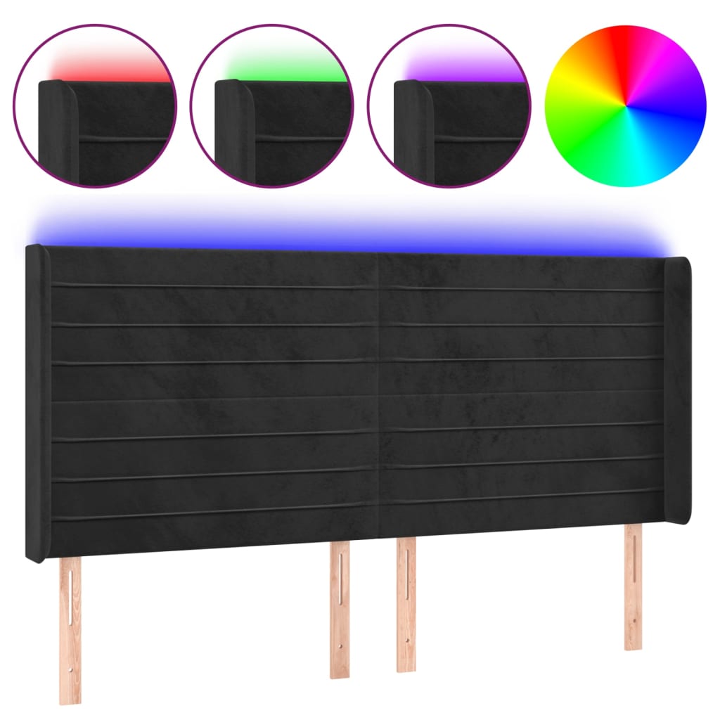 Tête de lit à LED Noir 203x16x118/128 cm Velours - XIOS