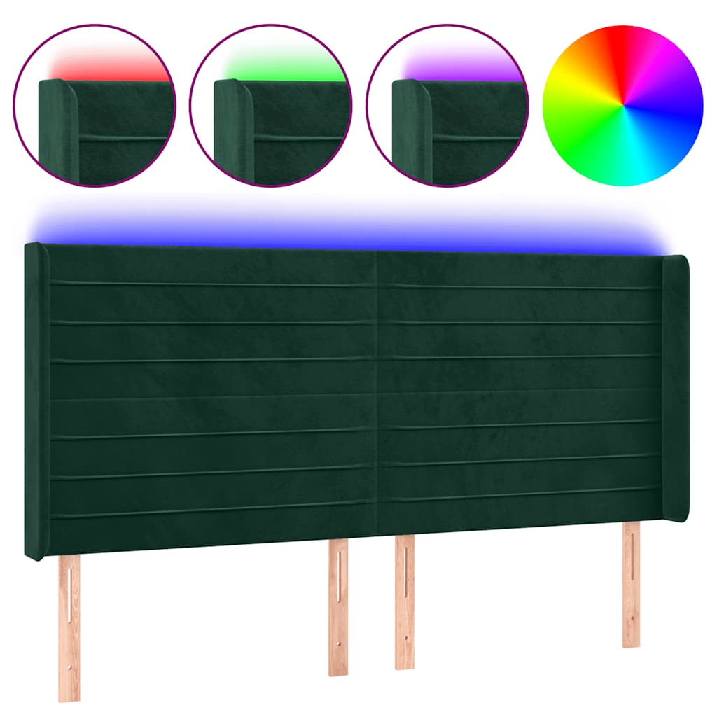 Tête de lit à LED Vert foncé 203x16x118/128 cm Velours - XIOS