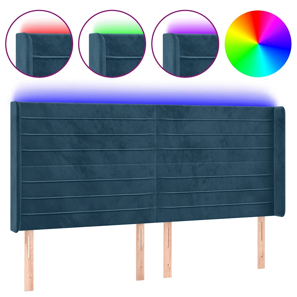 Tête de lit à LED Bleu foncé 203x16x118/128 cm Velours - XIOS