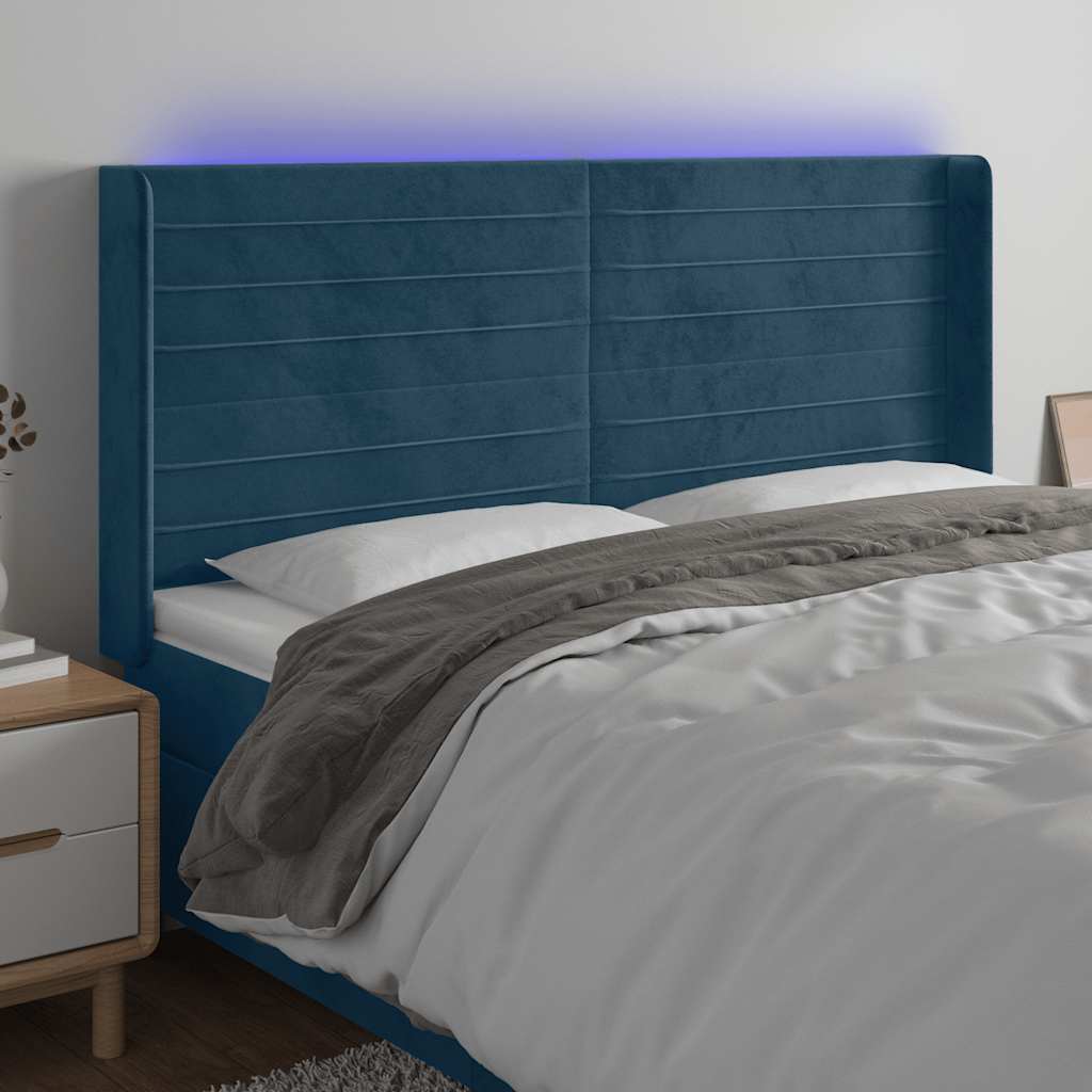 Tête de lit à LED Bleu foncé 203x16x118/128 cm Velours - XIOS