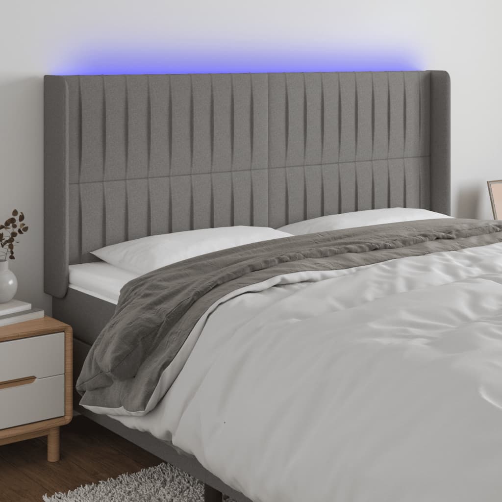 Tête de lit à LED Gris foncé 163x16x118/128 cm Tissu - XIOS