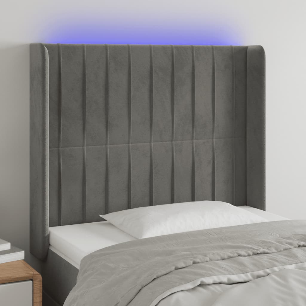 Tête de lit à LED Gris clair 83x16x118/128 cm Velours - XIOS