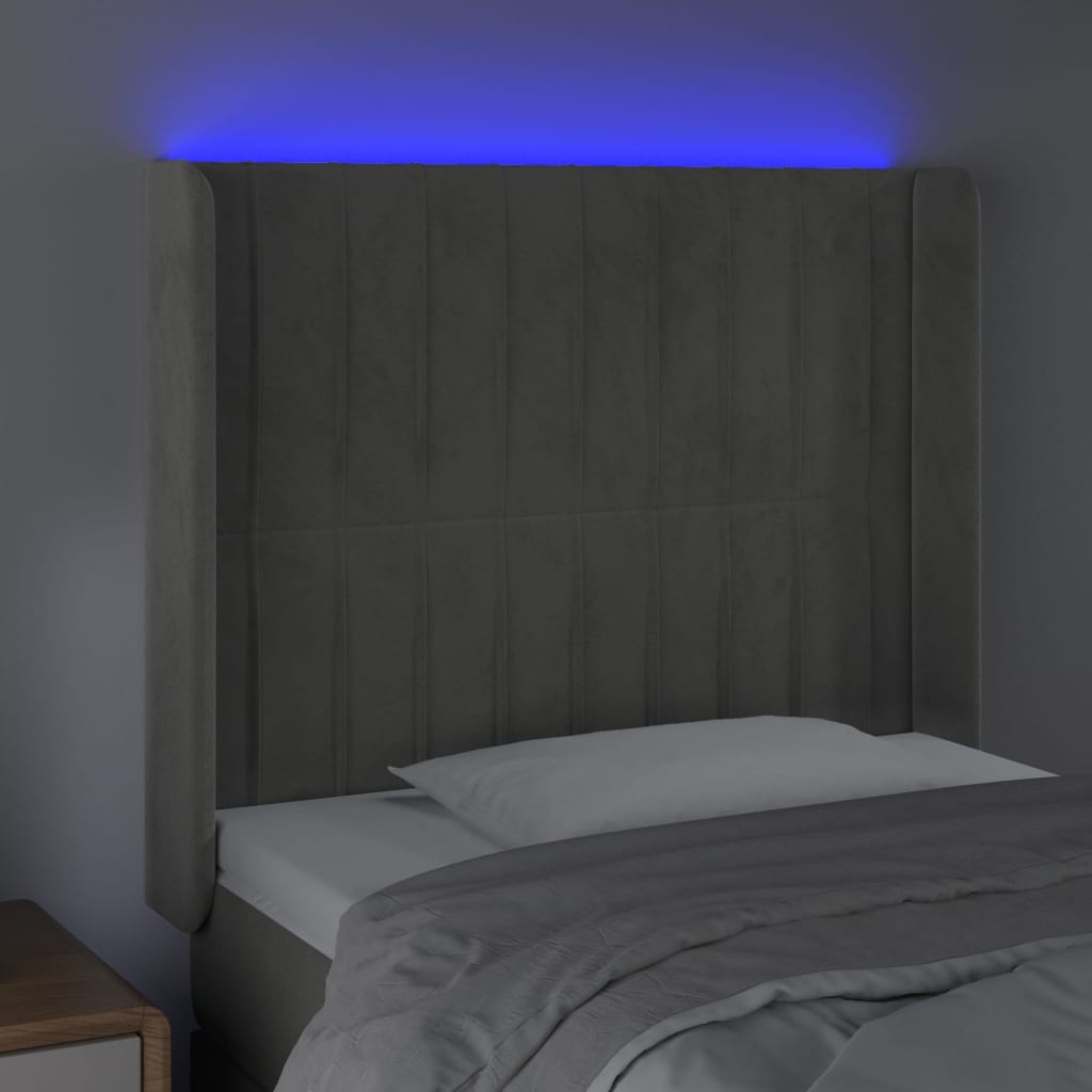 Tête de lit à LED Gris clair 103x16x118/128 cm Velours - XIOS