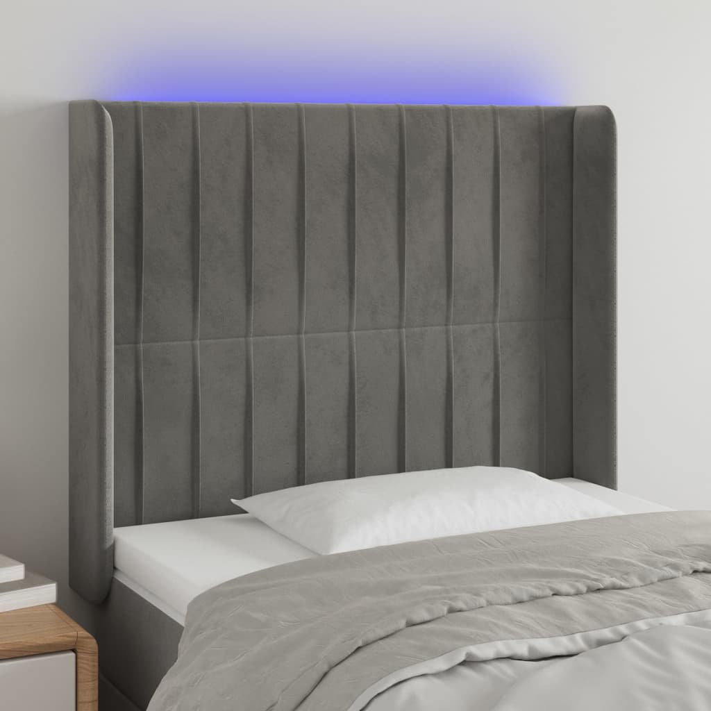 Tête de lit à LED Gris clair 103x16x118/128 cm Velours - XIOS