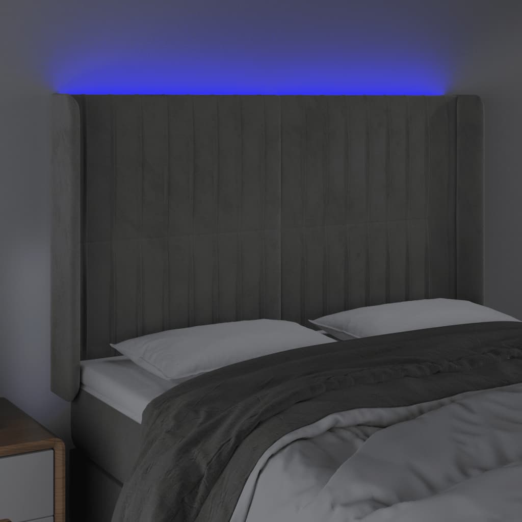 Tête de lit à LED Gris clair 147x16x118/128 cm Velours - XIOS