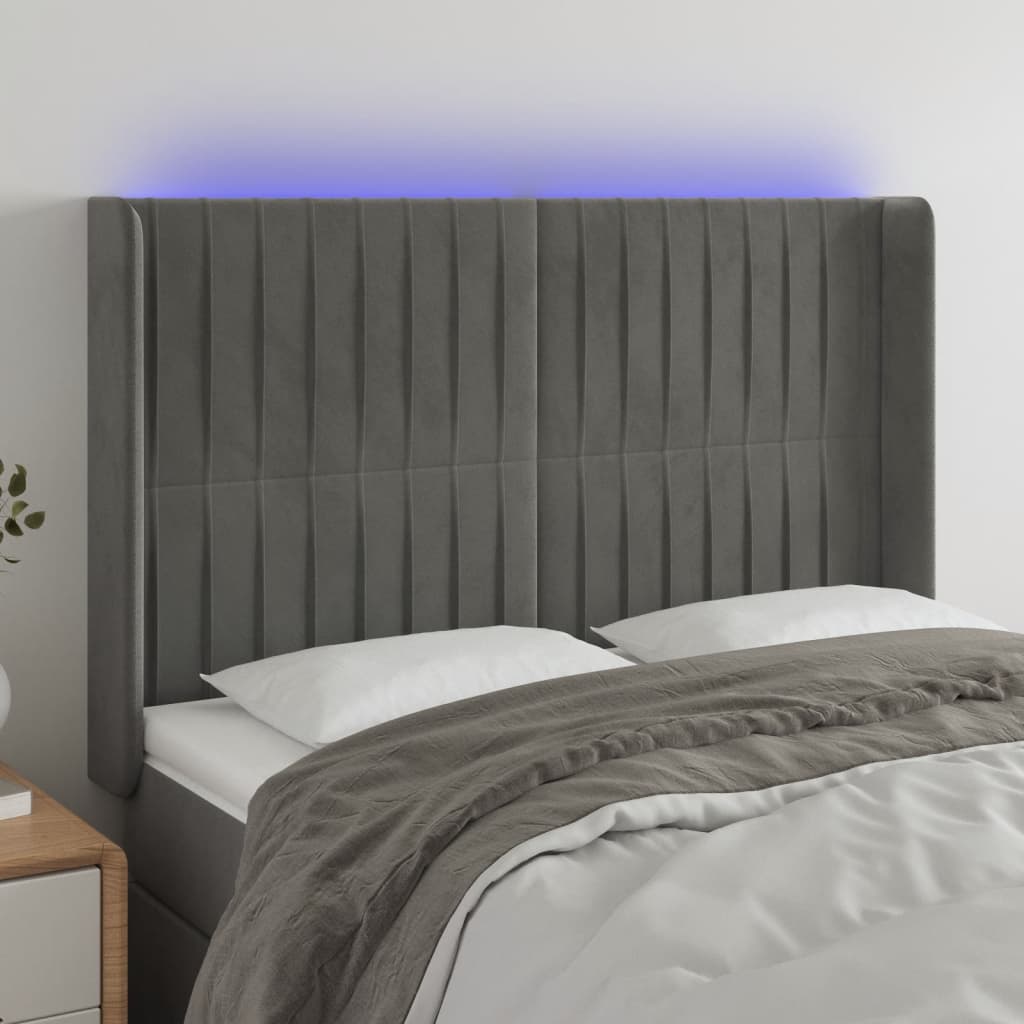 Tête de lit à LED Gris clair 147x16x118/128 cm Velours - XIOS