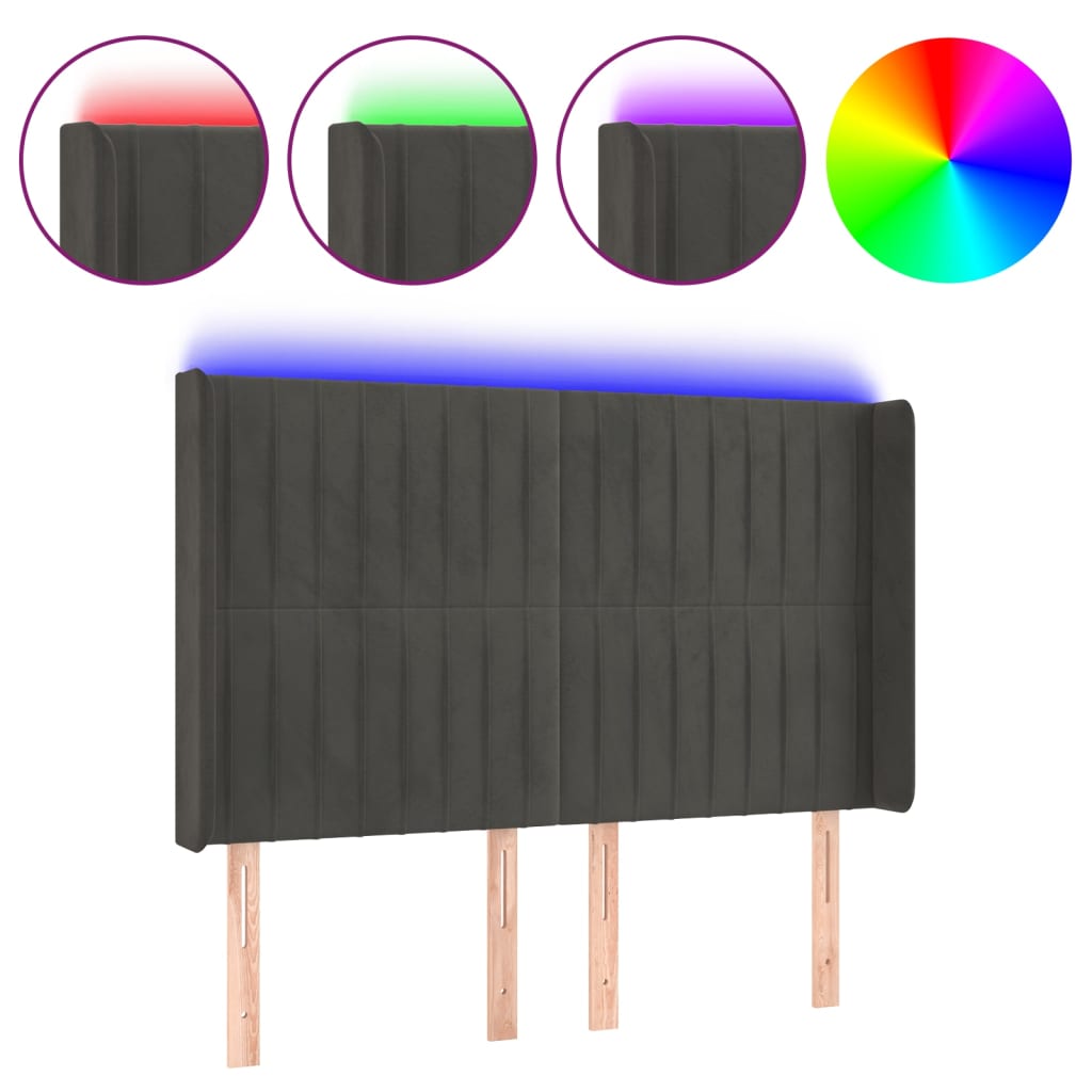 Tête de lit à LED Gris foncé 147x16x118/128 cm Velours - XIOS