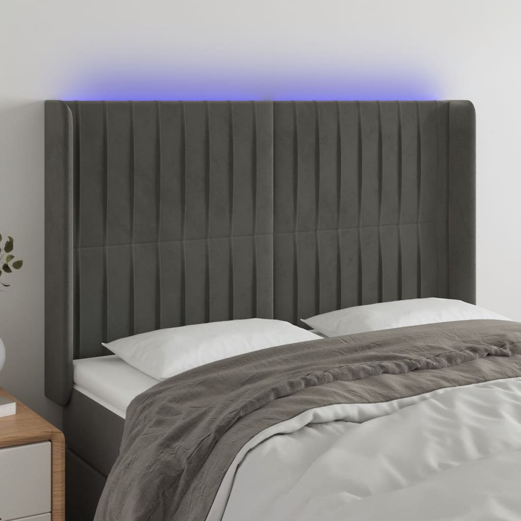 Tête de lit à LED Gris foncé 147x16x118/128 cm Velours - XIOS