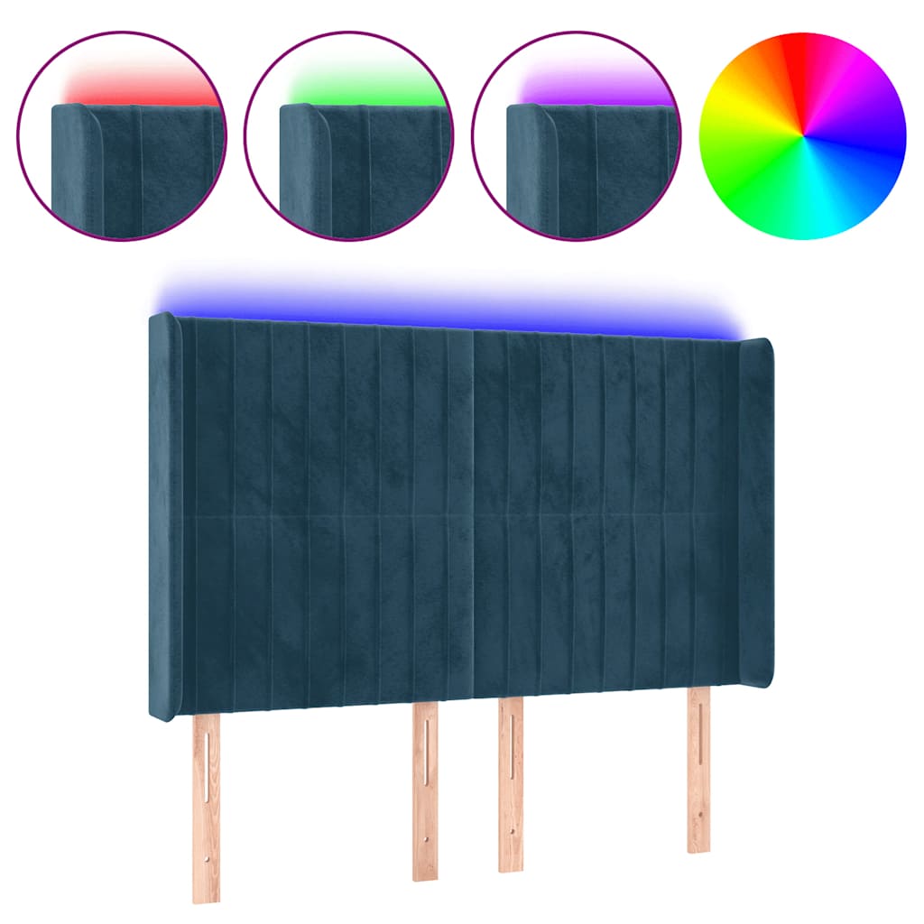 Tête de lit à LED Bleu foncé 147x16x118/128 cm Velours