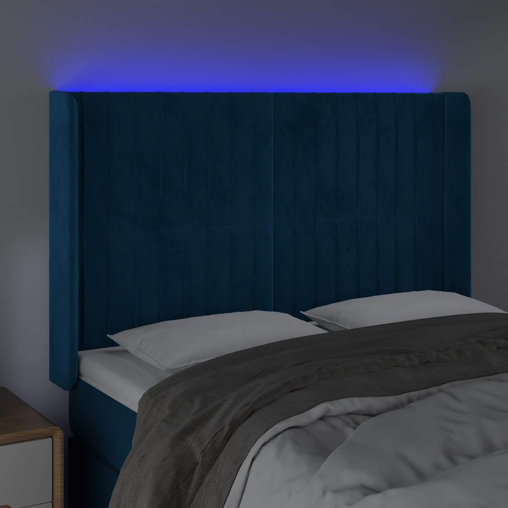 Tête de lit à LED Bleu foncé 147x16x118/128 cm Velours