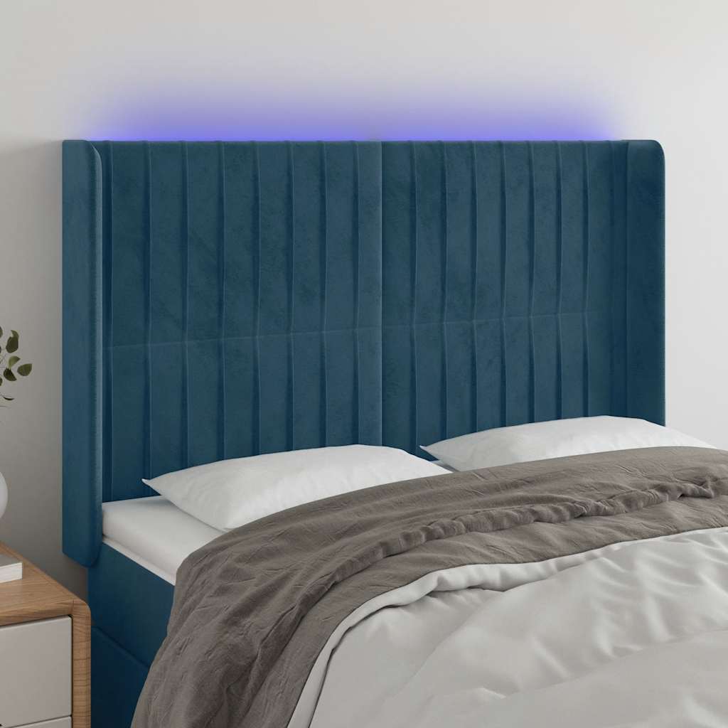 Tête de lit à LED Bleu foncé 147x16x118/128 cm Velours