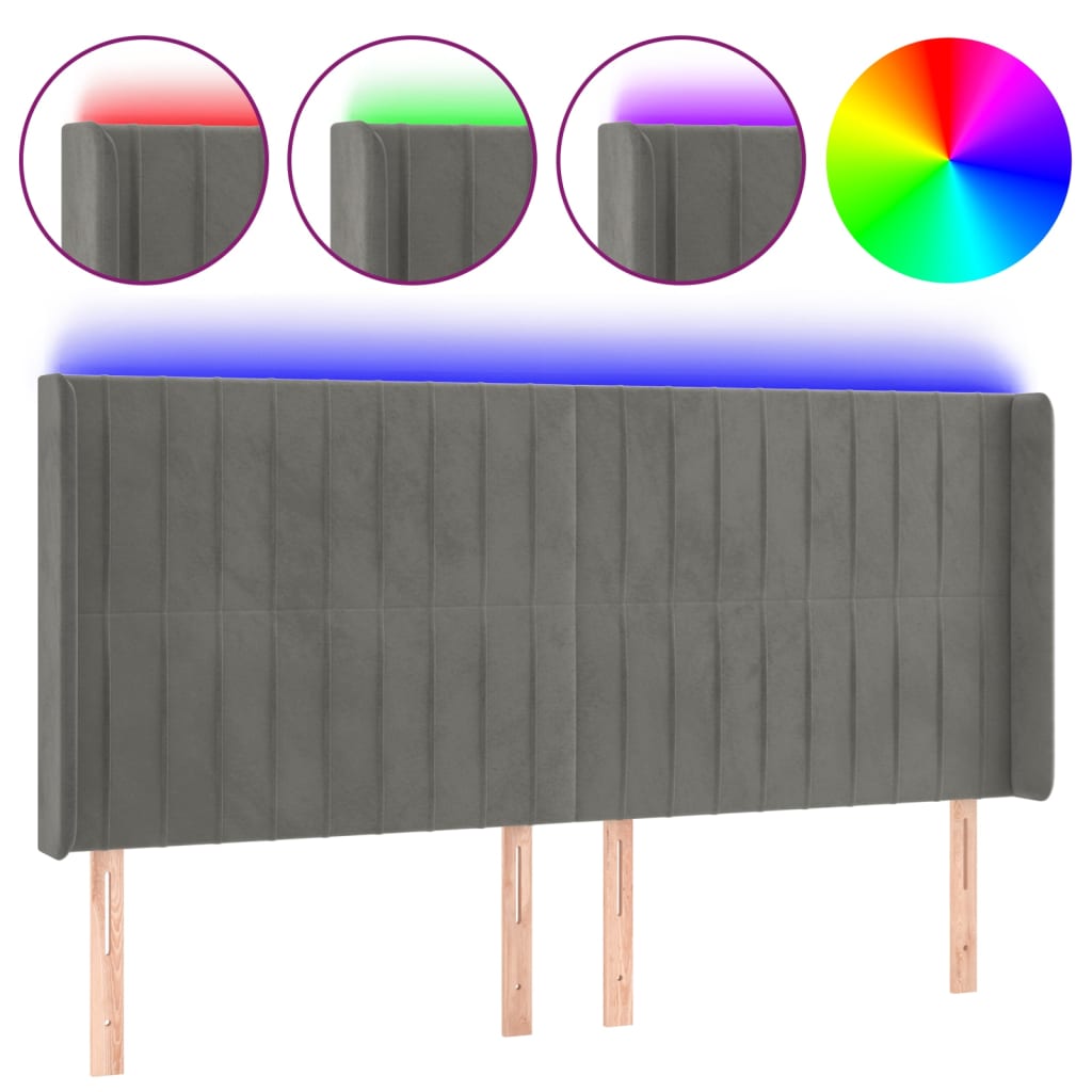Tête de lit à LED Gris clair 163x16x118/128 cm Velours - XIOS