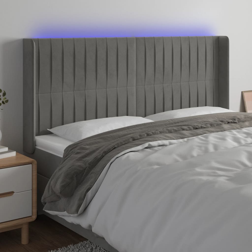 Tête de lit à LED Gris clair 163x16x118/128 cm Velours - XIOS