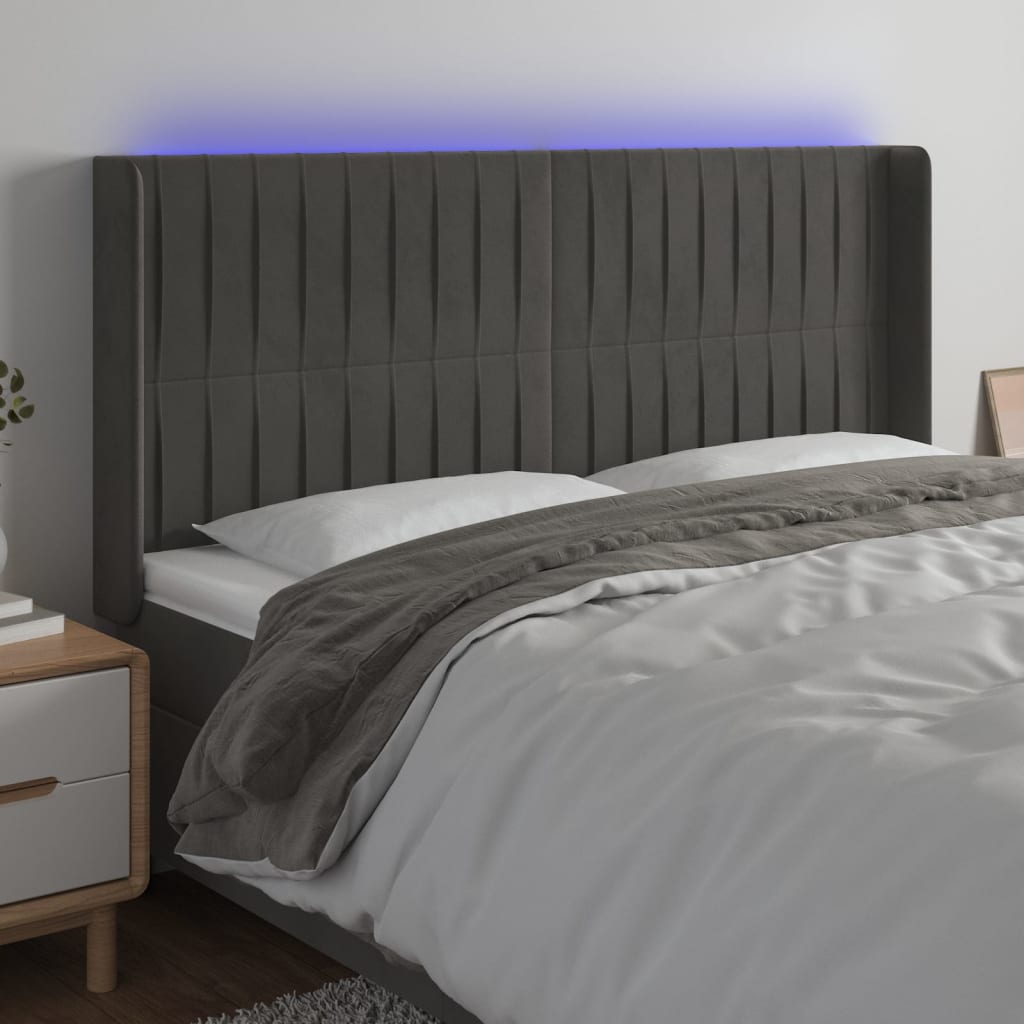 Tête de lit à LED Gris foncé 163x16x118/128 cm Velours - XIOS
