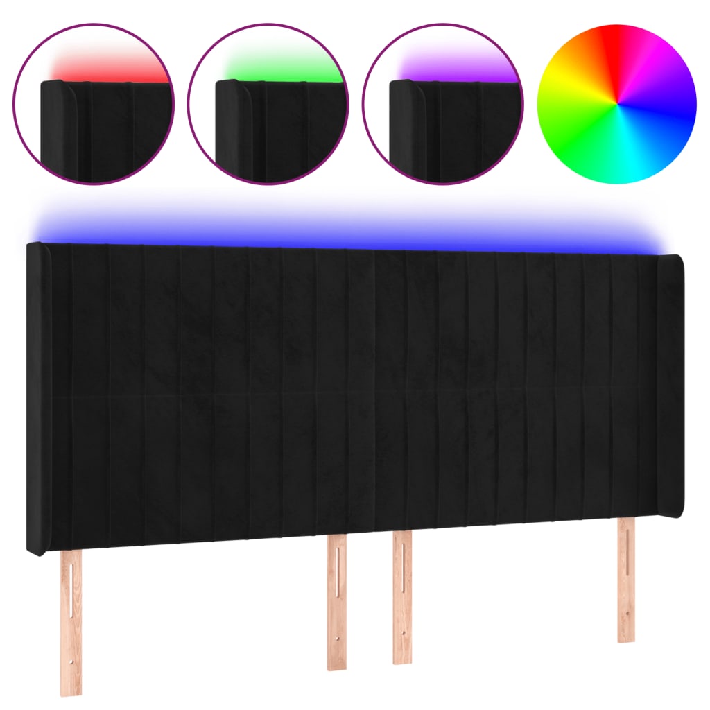 Tête de lit à LED Noir 163x16x118/128 cm Velours - XIOS