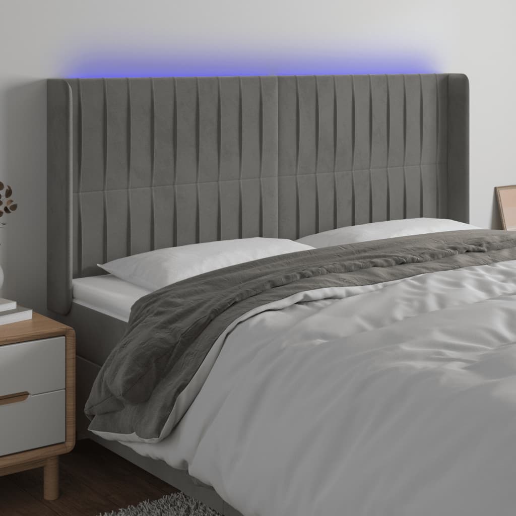 Tête de lit à LED Gris clair 183x16x118/128 cm Velours - XIOS