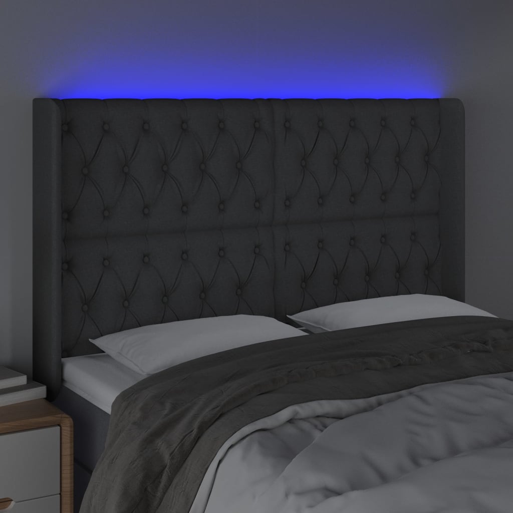 Tête de lit à LED Gris foncé 147x16x118/128 cm Tissu - XIOS
