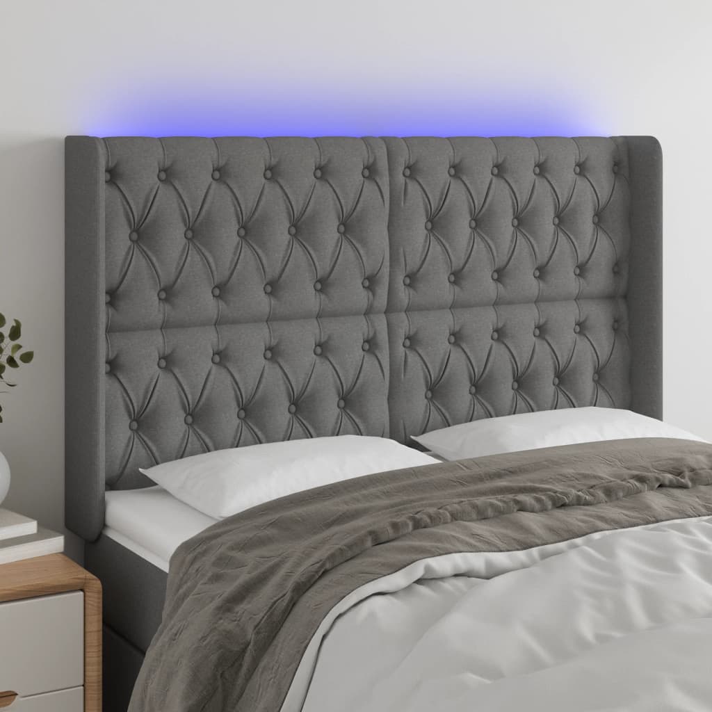 Tête de lit à LED Gris foncé 147x16x118/128 cm Tissu - XIOS