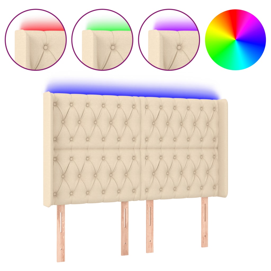 Tête de lit à LED Crème 147x16x118/128 cm Tissu - XIOS