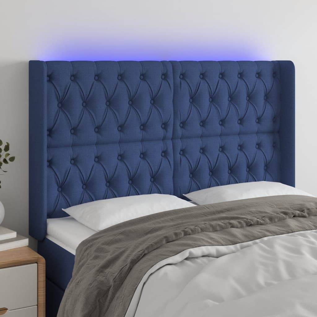 Tête de lit à LED Bleu 147x16x118/128 cm Tissu - XIOS