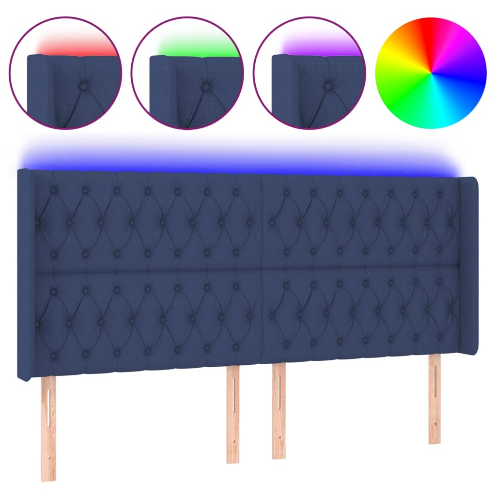 Tête de lit à LED Bleu 203x16x118/128 cm Tissu