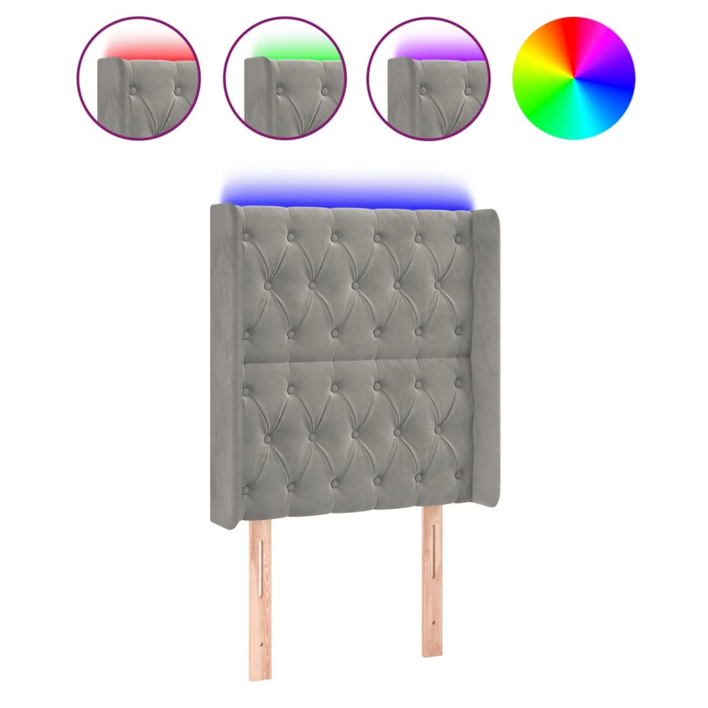 Tête de lit à LED Gris clair 83x16x118/128 cm Velours - XIOS