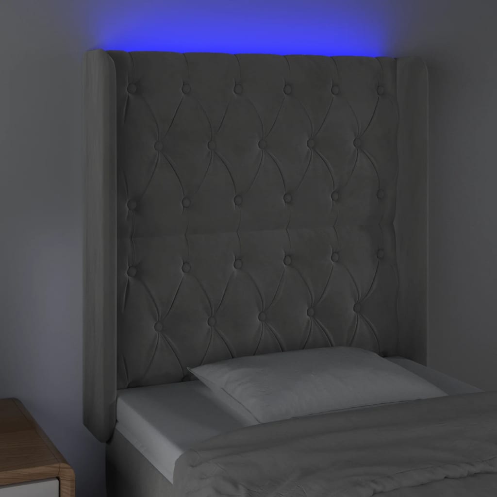 Tête de lit à LED Gris clair 83x16x118/128 cm Velours - XIOS