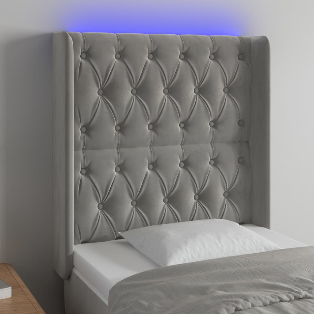 Tête de lit à LED Gris clair 83x16x118/128 cm Velours - XIOS