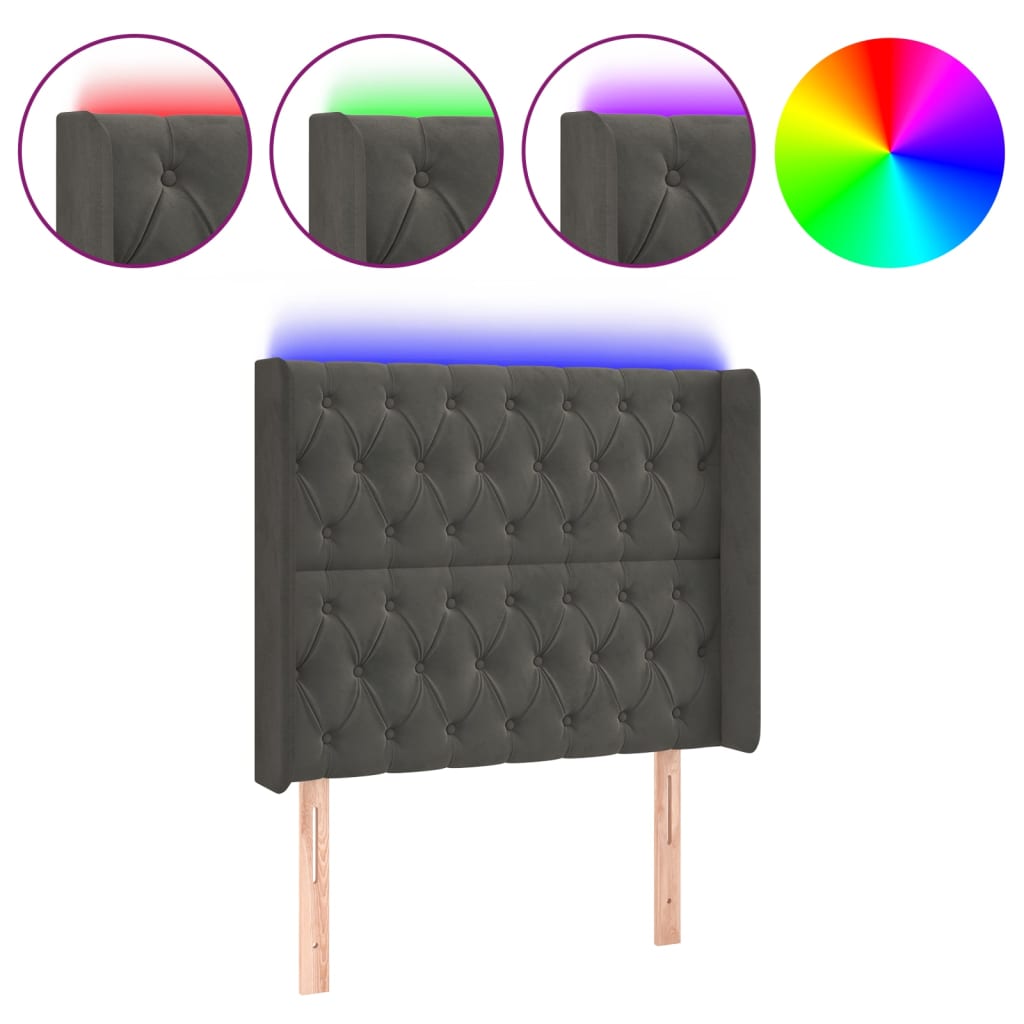 Tête de lit à LED Gris foncé 93x16x118/128 cm Velours - XIOS