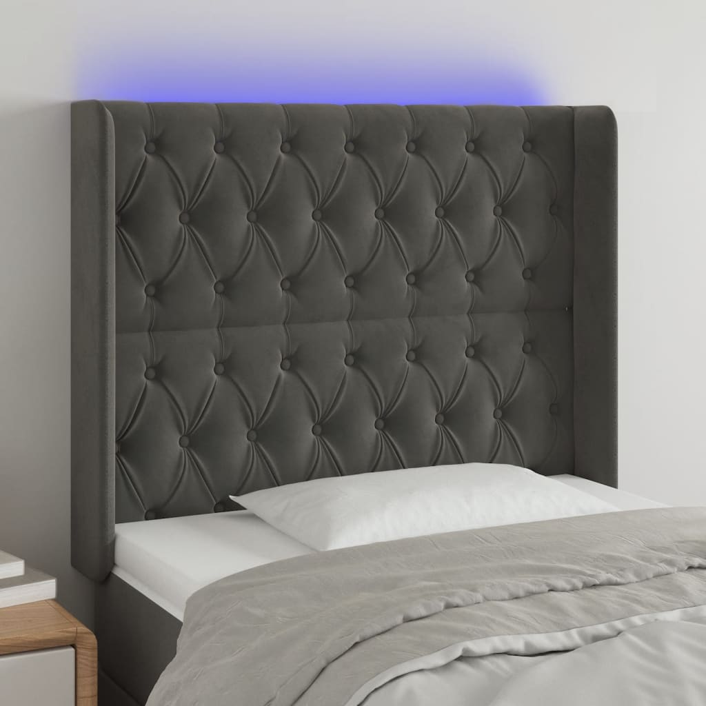 Tête de lit à LED Gris foncé 93x16x118/128 cm Velours - XIOS