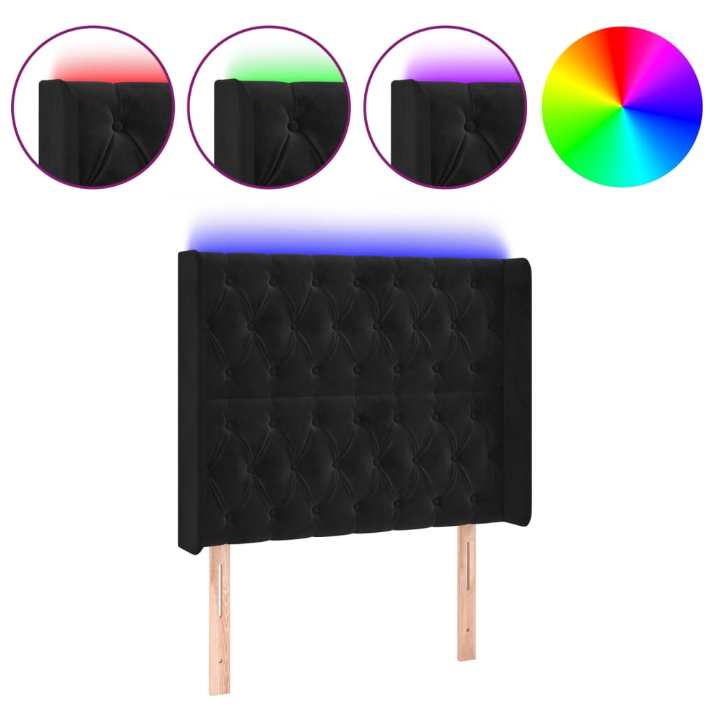 Tête de lit à LED Noir 93x16x118/128 cm Velours - XIOS