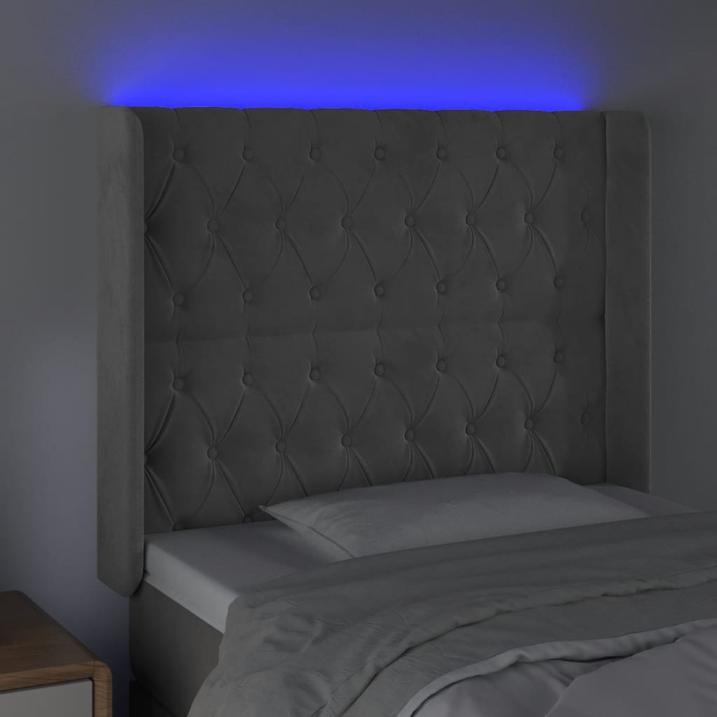 Tête de lit à LED Gris clair 103x16x118/128 cm Velours - XIOS