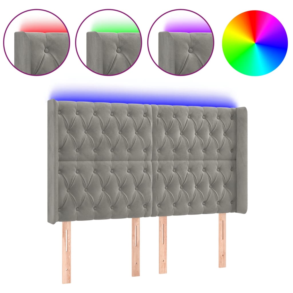 Tête de lit à LED Gris clair 147x16x118/128 cm Velours - XIOS